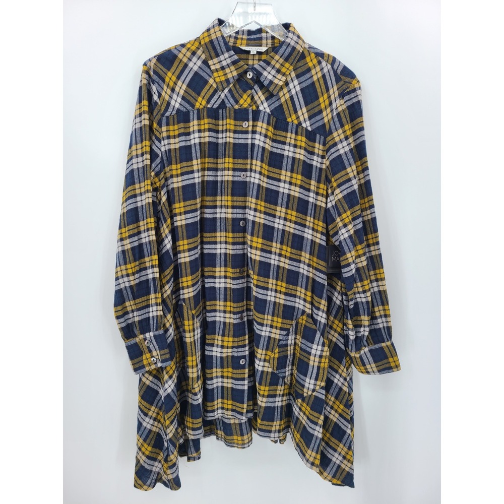 John Mark Asymmetrical Plaid Tunic Shirt XL Artsy Boho Button Down Oversized NWT